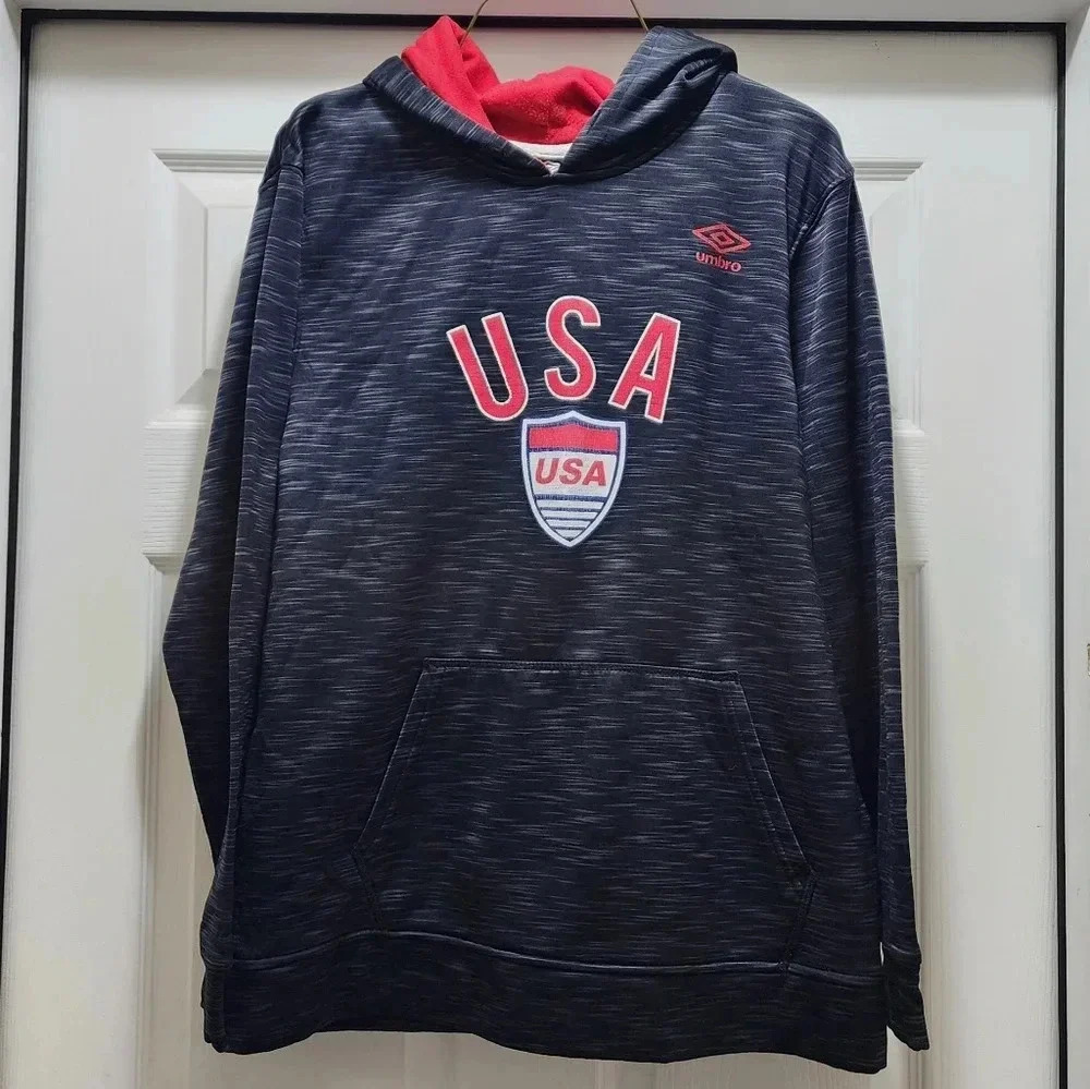 Umbro Team USA Hooded Sweatshirt Men's Medium Gray Red Performance Pullover